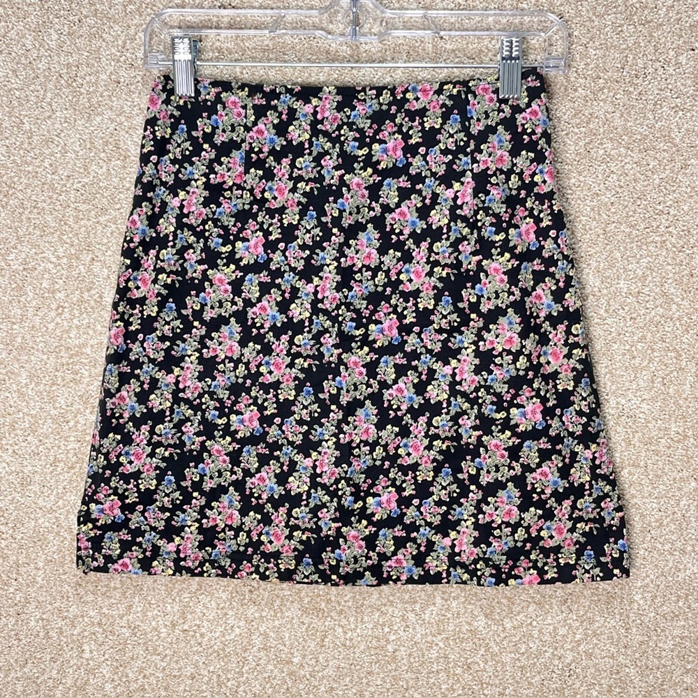 Vintage Blue skirt‎ size 3 dark floral mini skirt black pink blue green yellow